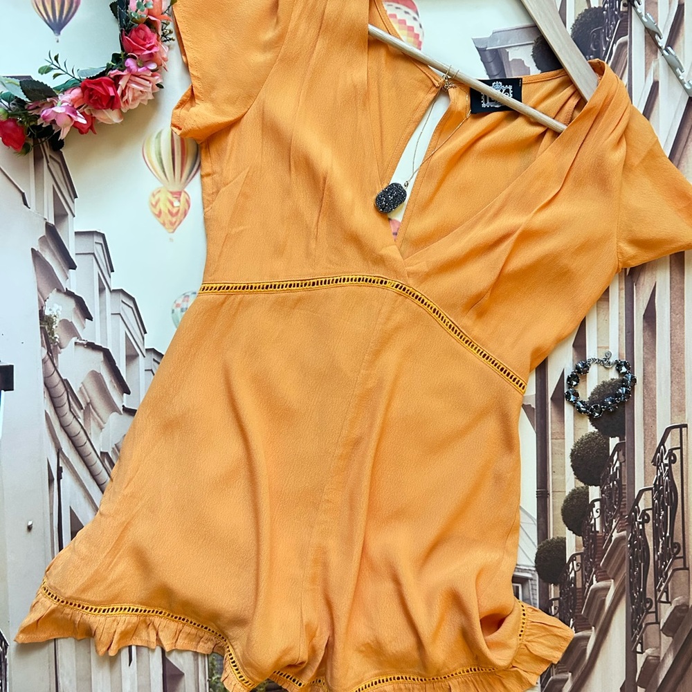 Luxe Apricot lattice Trimmed Romper